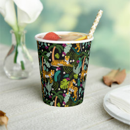 Tropical Tiger Black Botanical Jungle Safari Cats 紙コップ