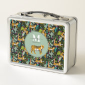 Tropical Tiger Black Botanical Jungle Safari Kids メタルランチボックス (裏面)