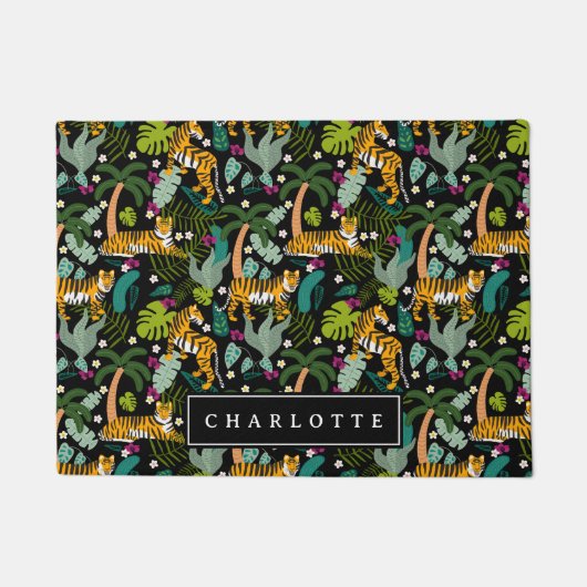 Tropical Tiger Black Jungle Safari Cats ドアマット (正面)
