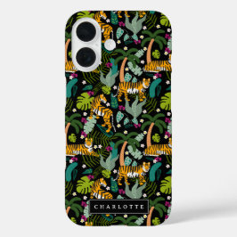 Tropical Tiger Black Jungle Safari Cats iPhone 16ケース