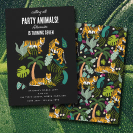 Tropical Tiger Black Jungle Safari Kids Birthday  招待状
