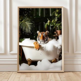 Tropical Tiger in Bathtub Print - Bathroom Wall Ar ポスター