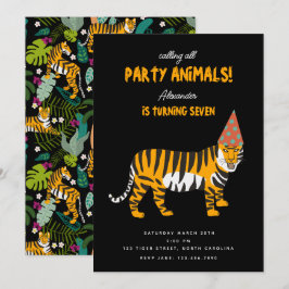 Tropical Tiger Jungle Kids Party Animals Birthday  招待状