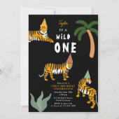 Tropical Tiger Jungle Safari Kids First Birthday 招待状 (正面)