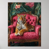Tropical Tiger on Pink Sofa Poster Eclectic Tiger ポスター (正面)