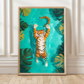 Tropical Tiger Swimming in River Bathroom Print ポスター