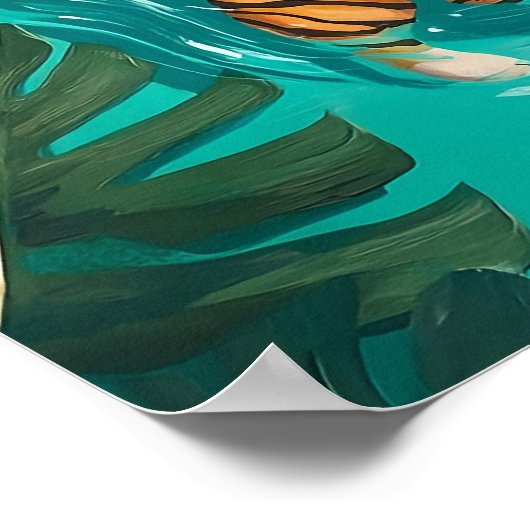 Tropical Tiger Swimming in River Bathroom Print ポスター (角)