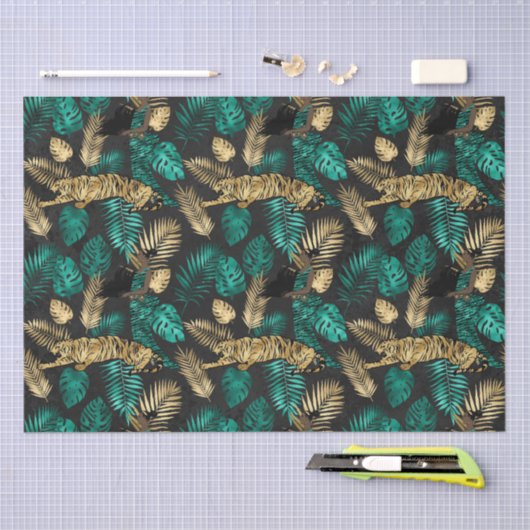 Tropical Tigers & Leaves | Bold Jungle Pattern 薄葉紙 (クラフト)