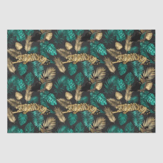 Tropical Tigers & Leaves | Bold Jungle Pattern 薄葉紙 (正面)