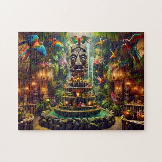 Tropical Tiki Mystical Parrots Tiki Totems Jungle ジグソーパズル (横)