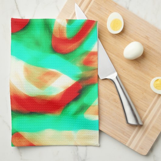 Tropical Tones Waves Abstract Art Kitchen Towel キッチンタオル (四つ折り)