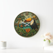 Tropical Toucan Exotic Rainforest Coastal ラージ壁時計 (ホーム)