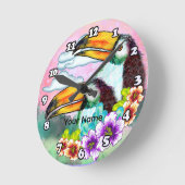 Tropical Toucans  ラウンド壁時計 (傾斜)