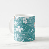 Tropical Turquoise & Terracotta Hibiscus Floral  コーヒーマグカップ (正面左)