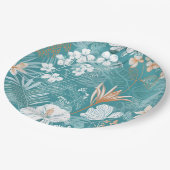 Tropical Turquoise & Terracotta Hibiscus Floral  ペーパープレート (アングル)