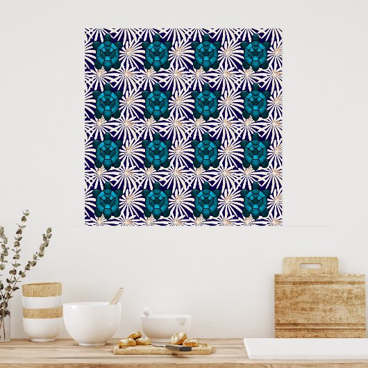 Tropical Turtle Floral Pattern Seamless Sea Turtle ポスター (キッチン)