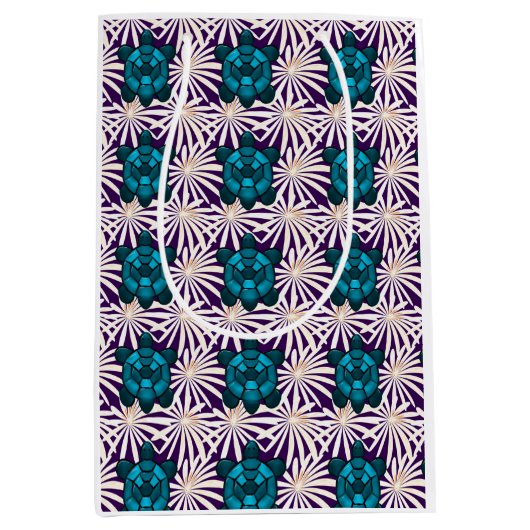 Tropical Turtle Floral Pattern Seamless Sea Turtle ミディアムペーパーバッグ (正面)