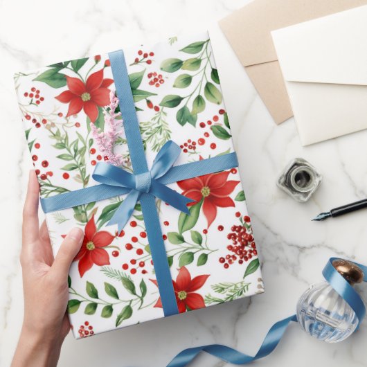 Tropical Vibe Christmas Poinsettia Pattern ラッピングペーパー (ギフト)