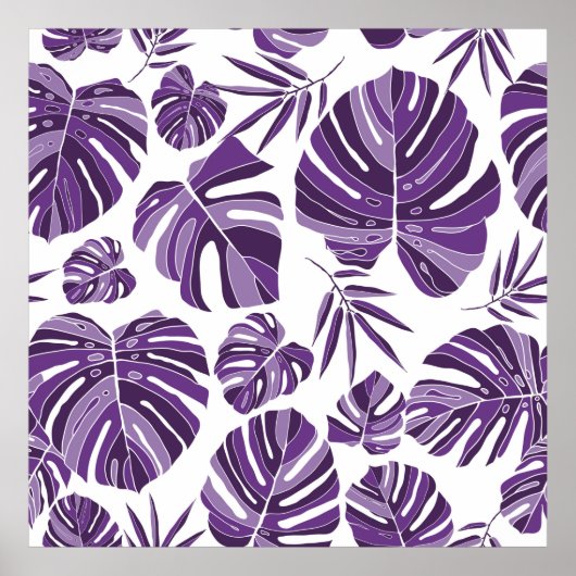 Tropical violet monstera leaves seamless pattern w ポスター (正面)