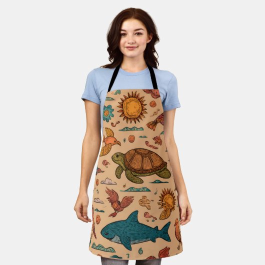 Tropical Wander All-Over Print Apron Gift エプロン (着用した状態)