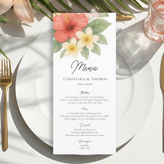 Tropical Watercolor Beach Wedding Menu メニュー