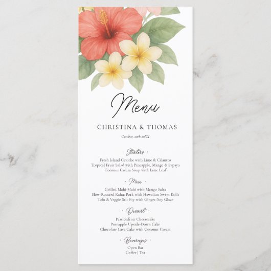 Tropical Watercolor Beach Wedding Menu メニュー (正面)