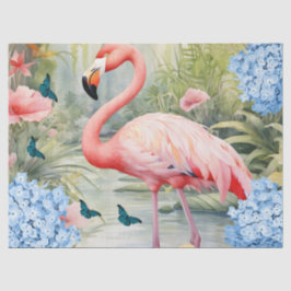 Tropical Watercolor Florals Flamingo & Butterflies 薄葉紙