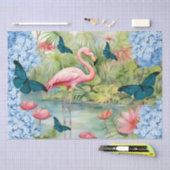 Tropical Watercolor Florals Flamingo & Butterflies 薄葉紙 (クラフト)