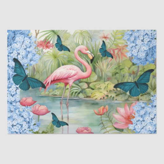 Tropical Watercolor Florals Flamingo & Butterflies 薄葉紙 (正面)