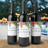 Tropical Watercolor Flower Greenery Personalized ワインラベル