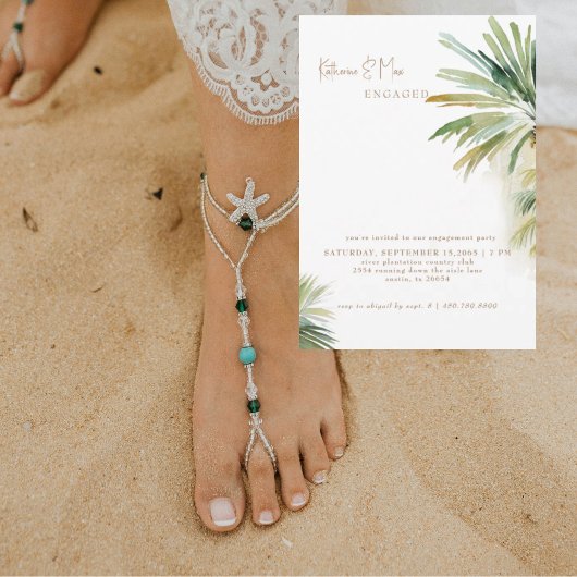 Tropical Watercolor Foliage Engagement Party  招待状