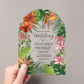 Tropical Watercolor Hawaiian Floral Wedding アクリル招待状 (インサイチュ (ポータブル))