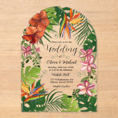 Tropical Watercolor Hawaiian Floral Wedding アクリル招待状 (正面)