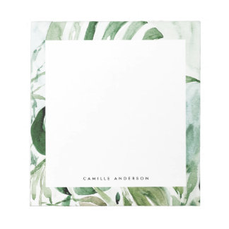 Tropical Watercolor Monstera Leaves Greenery ノートパッド