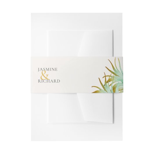 Tropical Watercolor Palm Destination Wedding 招待状ベリーバンド (正面例)