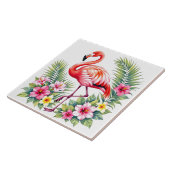 Tropical Watercolor Pink Flamingo Floral Hawaiian タイル (側面)