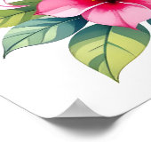 Tropical Watercolor Pink Flamingo Floral Hawaiian ポスター (角)