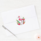 Tropical Watercolor Pink Flamingo Floral Hawaiian ラウンドシール (封筒)