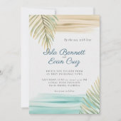 Tropical Watercolor Sage Green Palm Beach Wedding 招待状 (正面)