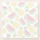Tropical Watermelon and Pineapple Pixel Pattern ガラスコースター (裏面)