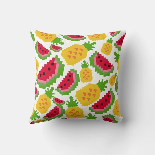 Tropical Watermelon and Pineapple Pixel Pattern クッション (裏面)