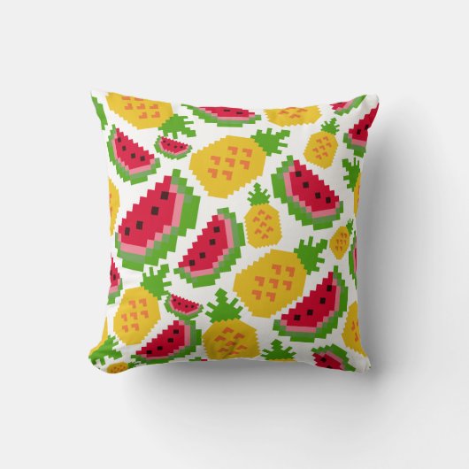 Tropical Watermelon and Pineapple Pixel Pattern クッション (正面)