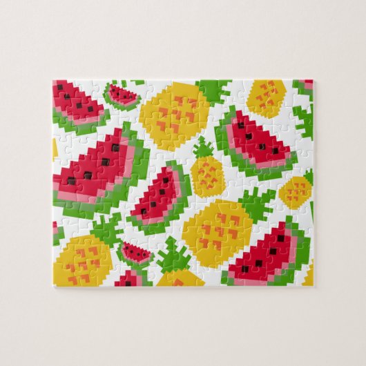 Tropical Watermelon and Pineapple Pixel Pattern ジグソーパズル (横)