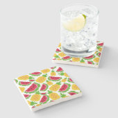 Tropical Watermelon and Pineapple Pixel Pattern ストーンコースター (横)