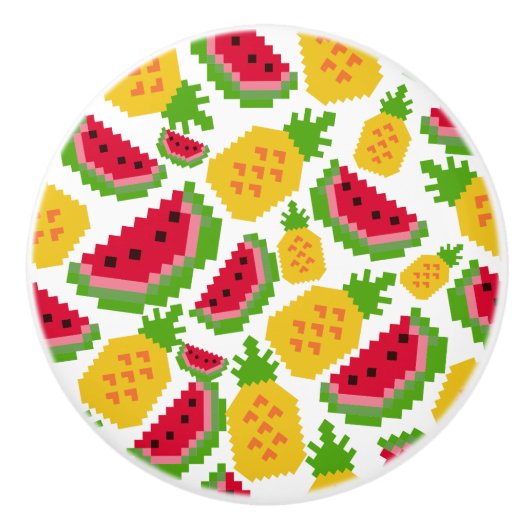 Tropical Watermelon and Pineapple Pixel Pattern セラミックノブ (正面)