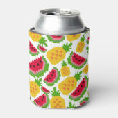 Tropical Watermelon and Pineapple Pixel Pattern 缶クーラー (缶正面)