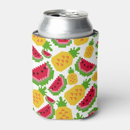Tropical Watermelon and Pineapple Pixel Pattern 缶クーラー (缶正面)