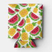 Tropical Watermelon and Pineapple Pixel Pattern 缶クーラー (正面)