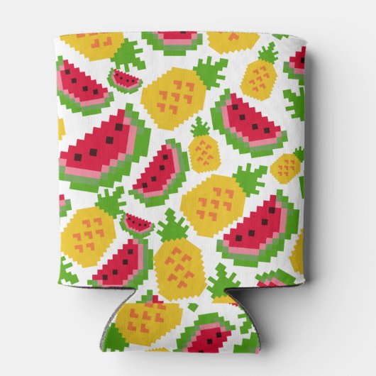 Tropical Watermelon and Pineapple Pixel Pattern 缶クーラー (裏面)