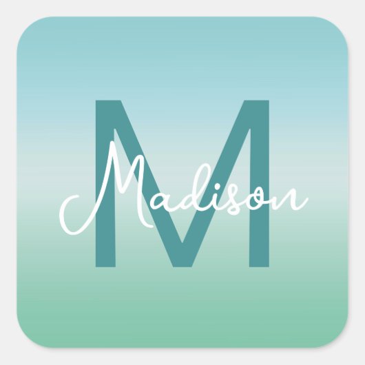 Tropical Waters Gradient Monogram Name  スクエアシール (正面)